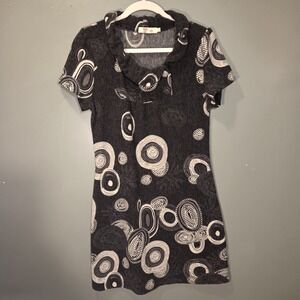 Aryeh Retro Style Short Sleeve Lightweight Sweater Dress Circles, Women's Size L